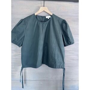 Böhme Womens Green Puff Sleeve Side Tie Blouse Top BHM1024MT Small